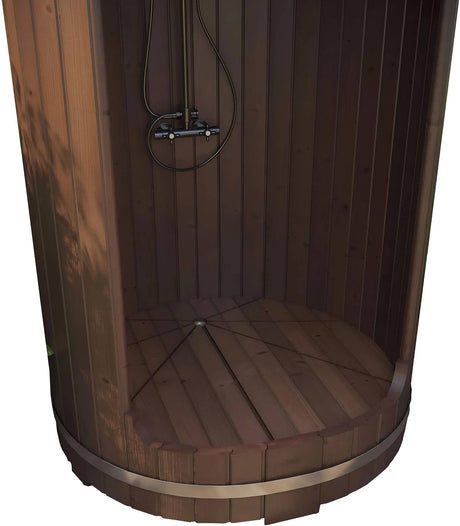 ZiahCare's SaunaLife Model R3 Barrel Outdoor Shower Mockup Image 2